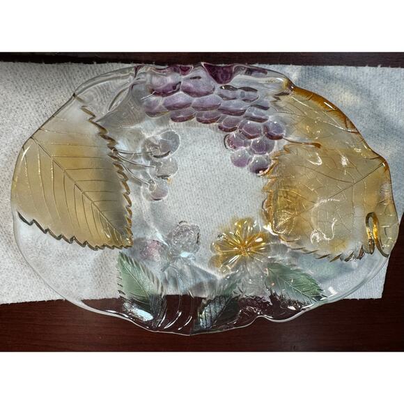 Set of 2 Mikasa Walther Crystal Oval Bowls Iridescent Grapes and Leaves Colorful - Picture 9 of 9